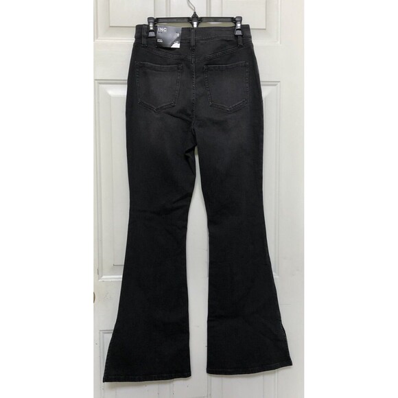 INC Denim Jeans Women's High Rise Flare Black Wash Rhinestones Studded at front - Picture 7 of 16